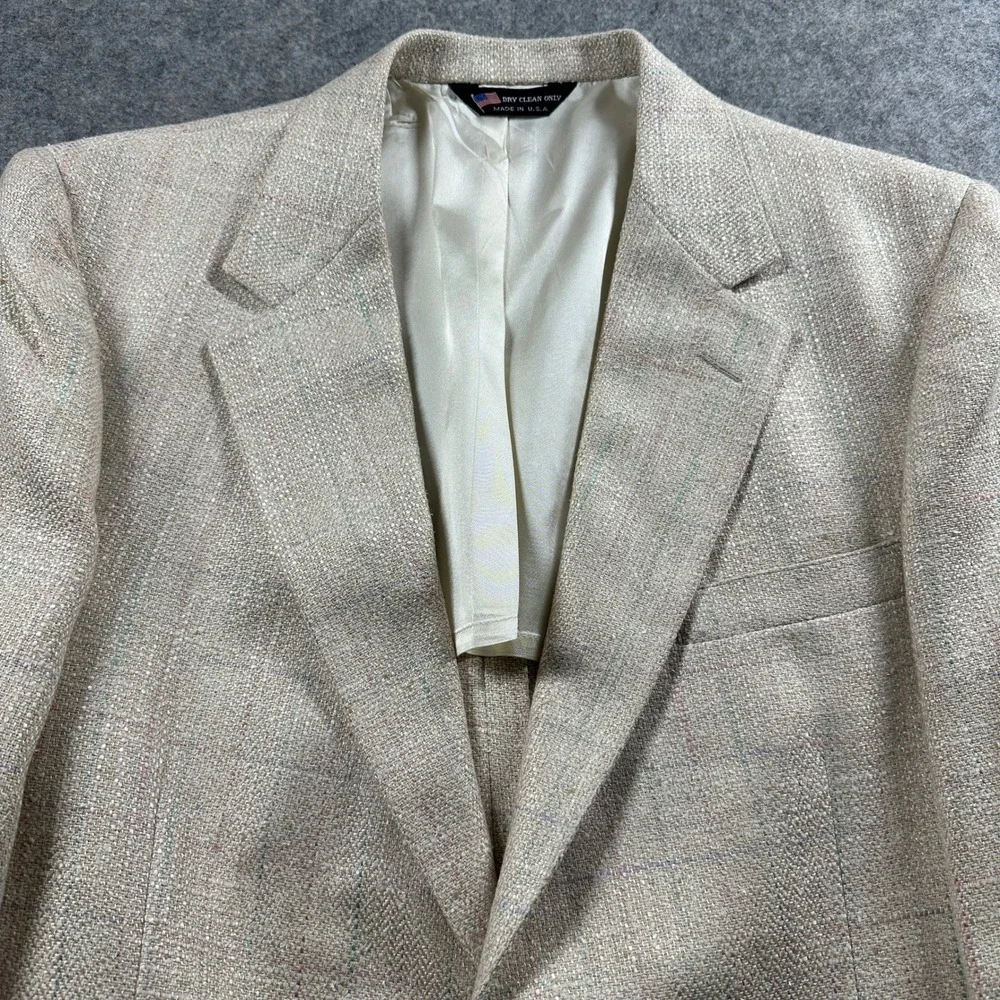 John Alexander Sport Coat Mens 42R Beige Windowpane Plaid Two Button Blazer USA